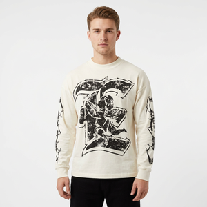 Camiseta de Hombre de Alta Calidad, Estilo Vintage, Tejida, 300gsm, Oversize, de Algodón, con Estampado de Emociones Mixtas, Manga Larga, Ropa Urbana - Product Image 1