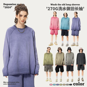 Chao Brand Men's Oversized Pullover T-Shirt 270g Heavy Color sólido Print European American Ins Old Man's Dirty Wash Look Long - Product Image 3