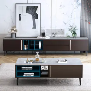 Wood marble center table TV unit cabinet living room furniture set modern coffee table and TV stands