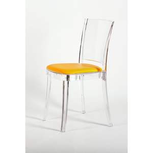 Sedia trasparente Lucienne con cuscino in ecopelle NUBUCK giallo arancione-per soggiorno modello 15C2011-1 - Product Image 2