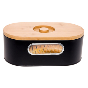 Black 2-in-1 Modern Bread Box with Bamboo Cutting Board Lid Saving Bread Bin