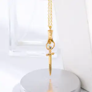 Punk Style Sword And Dagger Guardian Of Justice Gold Plated Zirconia Fashion Jewelry Pendant Necklaces for Women Wholesale 2024