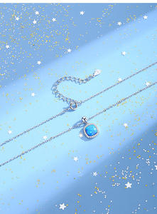 Collar con Colgante de Ópalo Azul Cuadrado en Plata de Ley S925 con Baño de Rodio, Adorno de Circonitas, Inspirado en el Océano, Moderno, para Mujer - Product Image 5