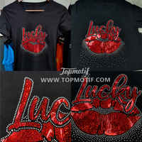 Transferts vinyles holographiques thermocollants personnalisés Lèvres Rouges Porte-Bonheur avec strass pour T-shirt