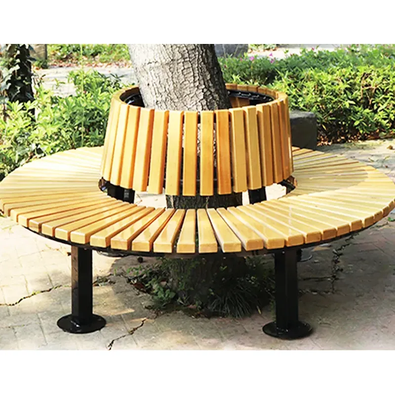 Salon moderne long parc bancs de patio rustiques supports métalliques extérieur imperméable jardin bois lattes de bois ensemble de bancs d'empotage pour arbres