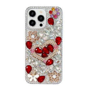 Funda de Teléfono de Lujo con Corazón 3D Colorido, con Perlas y Diamantes, para iPhone 17 16 Pro Max, Transparente con Brillantina - Product Image 1