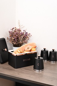 Boîte à pain en métal avec 3 boîtes de conserve de cuisine Boîte à pain de ferme Boîte à sucre pour café, thé avec couvercle pour organisateur de stockage à domicile - Product Image 3