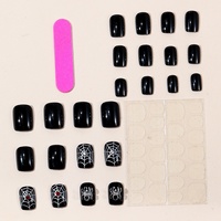 Autocollants pour ongles d'Halloween, design classique à thème sombre, toile d'araignée, strass, carrés, pré-conçus, réutilisables, faux ongles, autocollants de manucure