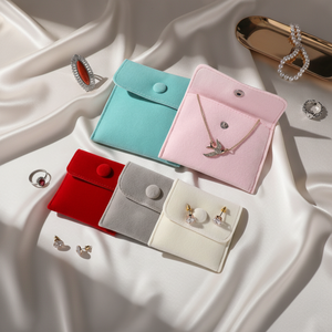 Pochette à bijoux en <span class=keywords><strong>velours</strong></span> doux avec bouton, anti-poussière, pour rangement d'ornements - Product Image 5