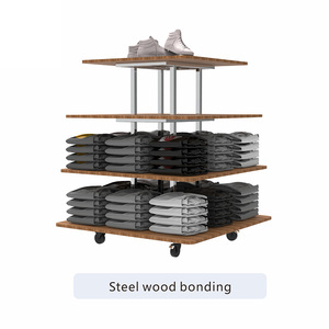 Tùy chỉnh trang phục hiển thị đứng quần áo giá bằng gỗ nhiều lớp di chuyển với bánh xe giá may mặc cho cửa hàng quần áo - Product Image 5