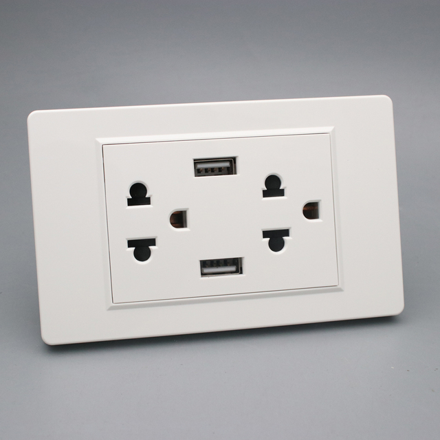 118 Type Hot Selling Universal America/Tailand Standard 3pin Socket Usb+type-c Charger Outlet 125V 2.1A Dual Wall Usb Socket Plu