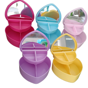 กล่องใส่เครื่องประดับสองชั้นสีมาการองขายดี พร้อมกระจกและกล่องเก็บเครื่องประดับพลาสติกรูปหัวใจสำหรับแหวน - Product Image 1