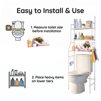 Étagère de rangement autoportante à 3 niveaux pour serviettes, à placer au-dessus des toilettes