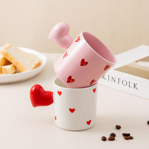 Tasses en céramique à motif de cœur avec poignée en forme de cœur pour café, thé, boissons, couleur blanc, rose, rouge, 300 ml, tasse de maison, cadeau - Product Image 1
