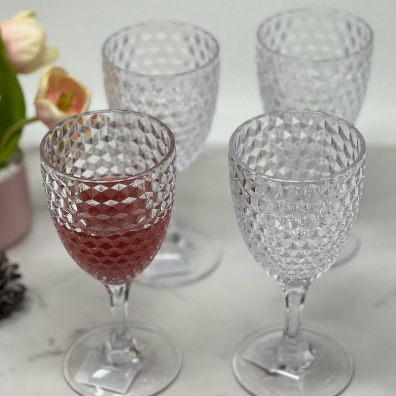 # 12oz Diamond Cut Plastic Wine Glasses Set of 4 – Reusable White Wine Goblets for Parties & Outdoor Dining - View 3