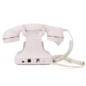 <span class=keywords><strong>Teléfono</strong></span> <span class=keywords><strong>Fijo</strong></span> Retro con Cable, Color Blanco Marfil, con Botones, Analógico, PSTN, para Escritorio, con Detalles Dorados - Product Image 6