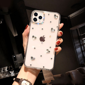 Custodia per telefono creativa da donna antiurto in gel di silicone trasparente a copertura totale con strass a forma di <span class=keywords><strong>cuore</strong></span> fatta a mano per 16/17 Pro Max - Product Image 1