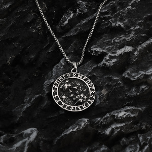 Collar de Hombre de Acero Inoxidable Estilo Nórdico Retro, Colgante con Doble Cabeza de Lobo y Letra Vikinga, Joyería de Regalo - Product Image 4