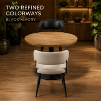 Ensemble de chaises de salle à manger à dossier incurvé en crème, pieds en métal noir, table en chêne clair pour hôtel, café, restaurant