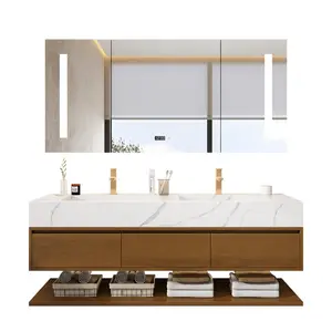 hotel luxury modern solid wood 48" marble countertop bathroom vanity cabinet unit