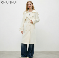 CHIU SHUI Trench-coat croisé pour femme à revers crantés et ceinture, manches longues