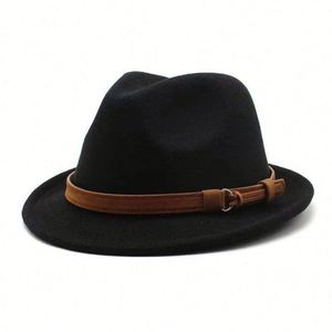 Men Women Vintage Wide With Fedora <b>Hats</b> Short Brim Felt <b>Hat</b> Panama Fedoras Belt Buckle Gift - Product Image 2