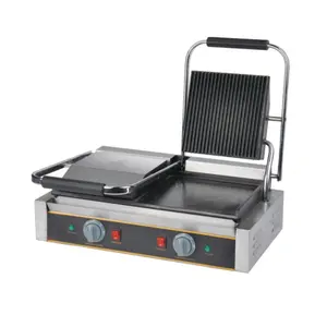 Non-Stick Oppervlak Commerciële Panini Grill Dubbel Gegroefde Platen Grill Gladde Platen Grill