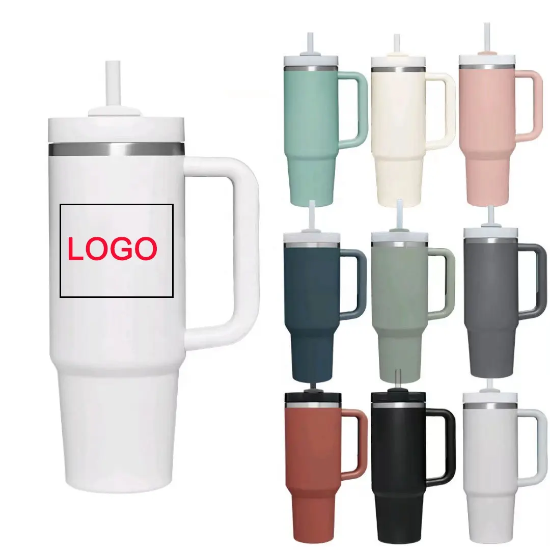 Wholesale 40oz Travel Coffee Double Wall Vacuum Custom Logo Stainless Steel Outdoor Mug Tumbler With Handle And Straw