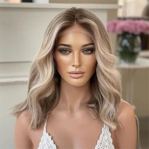 Perruque Lace Front en Cheveux Vierges Russes à Ondes Courtes, Couleur <span class=keywords><strong>Blond</strong></span> Cendré avec Mèches, Tonalité Froide, Cheveux Alignés, Qualité Supérieure, Petite Taille pour Bébé - Product Image 2