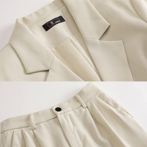 Conjunto Profesional de Primavera/Otoño para Mujer, Color Liso, Mangas Largas y Cortas, Blusa con Botones, Pantalón de Pierna Ancha - Product Image 5