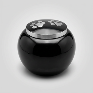 Black Ceramic Pet <b>Urn</b> Round Shape Silver Paw Design Airtight Memorial Jar for Dogs Simple Style Home Display - Product Image 1
