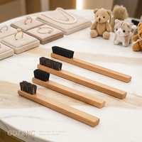 Brosse anti-poussière pour bijoux et petits objets, 100% poils de laine, poils de cheval, nettoyage écologique, manche en bois