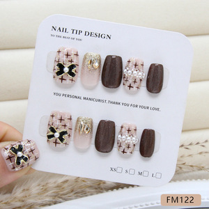 Venta al por mayor de lujo corto cuadrado leopardo café <span class=keywords><strong>Color</strong></span> ABS acrílico francés <span class=keywords><strong>uñas</strong></span> artificiales alta calidad de moda - Product Image 4