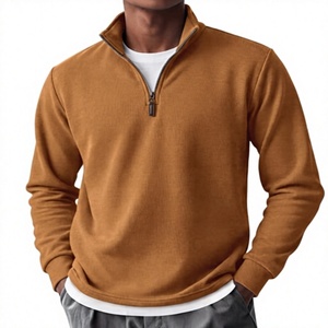 Men's Pullover Fleece-Lined Stand Collar Sweatshirt Adjustable 1/4 <b>Zip</b> Long Sleeve Solid Color Breathable Warm Wear 340g Regular - Product Image 5