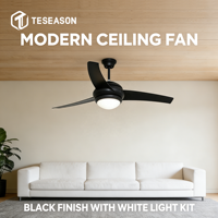 Ventilateur de plafond TS52-3CS 52 pouces - Moteur AC en cuivre 60W Moteur DC 30W - Télécommande - Lames en ABS - 110-240V - E27 & Lumière LED