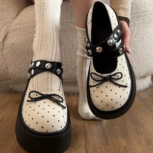2026 New Spring Women's Retro French Style Thick Sole <b>Platform</b> Shallow Mouth Pumps Bowknot Casual Leather Shoes for Dresses - Product Image 4