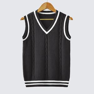 Chaleco sin Mangas de Punto DF22 Blanco con Ribete Negro, Cuello en V, Casual, Transpirable, para Todas las Temporadas, Venta al Por Mayor - Product Image 2