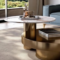 Ensemble table centrale moderne de luxe pour salon mobilier design Tables basses rondes en acier inoxydable noir doré avec dessus en pierre