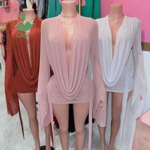 Novo Vestido Feminino <span class=keywords><strong>Casual</strong></span> Sexy de Manga Longa com Gola Bôba e Costas Nuas em Tule para Praia Festa e Balada - Product Image 1