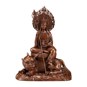 Statue de Bouddha assis en cuivre violet, figurine artisanale Manjushri pour la dévotion à la maison, décoration de salon - Product Image 4