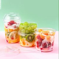 Gobelet en plastique PET transparent jetable, gobelet rond pour salade de fruits avec couvercle en dôme, récipient pour fruits frais coupés, yaourt, dessert