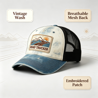 Casquette de camionneur vintage en maille respirante avec patch brodé pour homme, idéale pour le camping, la randonnée, les voyages et le quotidien