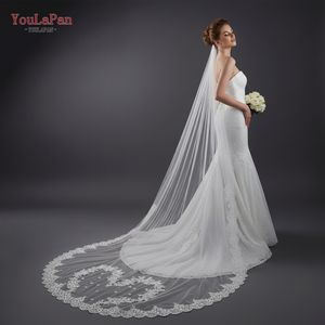 Voile de mariée élégant de style français YouLaPan avec bordure en dentelle en forme de cœur, longueur cathédrale monocouche V163 - Product Image 2