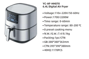 Smart Modern Touch Screen Digital Control Electric Oil-Free <b>Air</b> <b>Fryer</b> Single Basket 6.4L Capacity Square PTFE Non-Stick Hotel - Product Image 1
