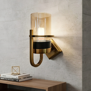 Direct Manufacturer Aether Ring Modern Black & Gold Wall Sconce Cylinder Amber Glass <b>LED</b> Bedside Lamp 3-Year Warranty - Product Image 1