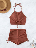 Haute qualité femmes fronde fendu cordon maillot de bain solide Tankinis Bikinis séchage rapide peau amical maillots de bain vêtements de plage