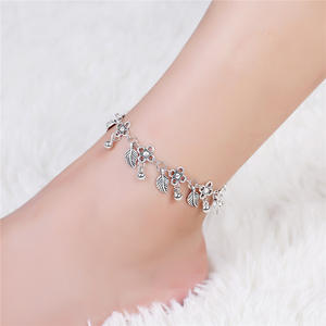 Chaîne de cheville bohème à fleurs, plaquée argent antique, bijoux de fête pour femme, chaîne de pied tendance - Product Image 1