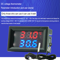 DC4-30V Voltmeter Termometer 2in1 Tampilan Digital LED Ganda Meteran Tegangan Tunggal Sensor Suhu Tester Dengan Kabel Probe NTC