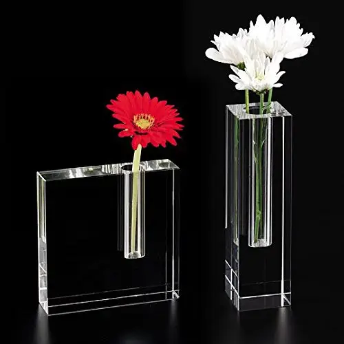 5X5Inch 6X6Inch Handgemaakte Blokknop Vaas Lucite Bloemenvaas Voor Huisdecoratie Millennial Kristal Moderne Decoratie Valentijnsdag