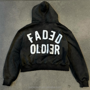 Vêtements de rue LOGO personnalisé patch broderie délavé éponge française en détresse brodé 400Gsm lavage à l'acide à capuche - Product Image 2